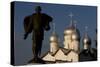 Russia, Veliky Novgorod, Alexander Nevsky Statue and Domes of Church of Saints Boris and Gleb-null-Stretched Canvas