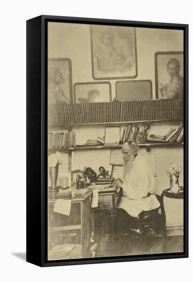 Russian Author Leo Tolstoy at Work, 1890s-Sophia Tolstaya-Framed Stretched Canvas