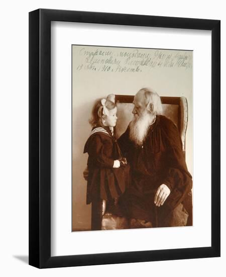 Russian Author Leo Tolstoy with His Granddaughter Tatiana, Yasnaya Polyana, Russia, C1910-Vladimir Grigorievich Chertkov-Framed Giclee Print
