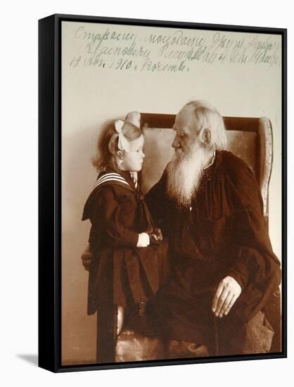 Russian Author Leo Tolstoy with His Granddaughter Tatiana, Yasnaya Polyana, Russia, C1910-Vladimir Grigorievich Chertkov-Framed Stretched Canvas