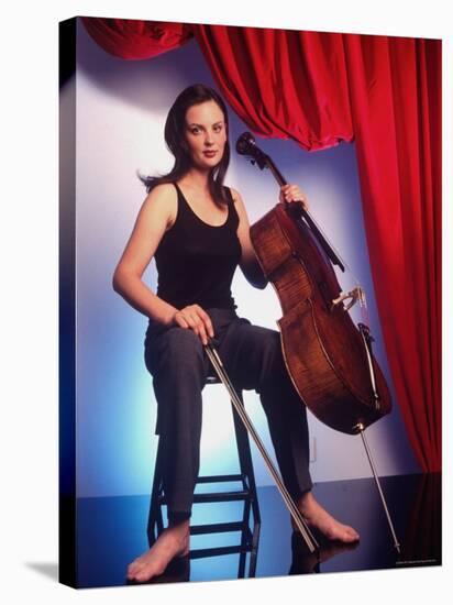 Russian Cellist Nina Kotova in Casual Full Length Portrait with Her Cello-Ted Thai-Stretched Canvas