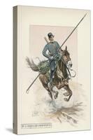 Russian Cossack of the Imperial Guard on Horseback with Lance-L. Vallet-Stretched Canvas