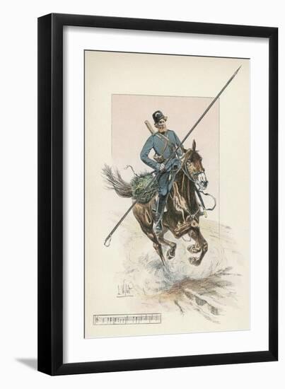 Russian Cossack of the Imperial Guard on Horseback with Lance-L. Vallet-Framed Art Print