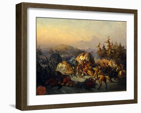 Russian Cossacks Attack French Troops in Transit-Konstantin Nikolayevich Filippov-Framed Giclee Print