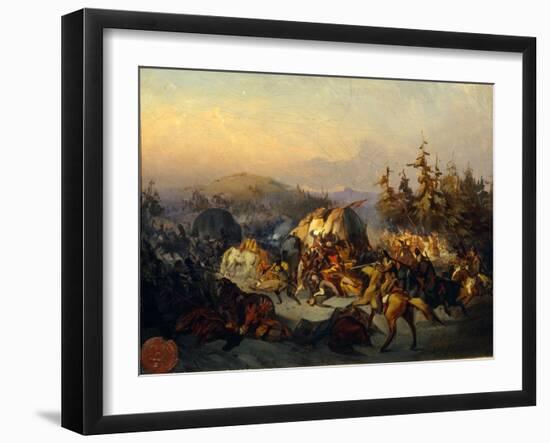 Russian Cossacks Attack French Troops in Transit-Konstantin Nikolayevich Filippov-Framed Giclee Print