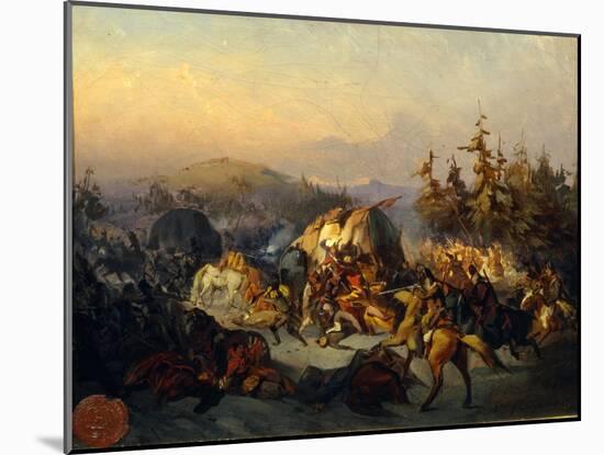 Russian Cossacks Attack French Troops in Transit-Konstantin Nikolayevich Filippov-Mounted Giclee Print