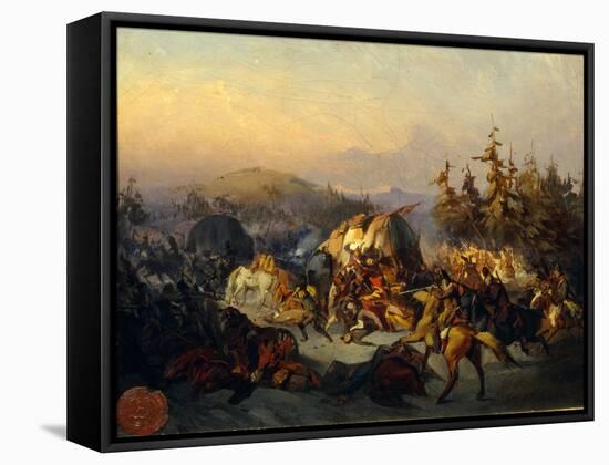 Russian Cossacks Attack French Troops in Transit-Konstantin Nikolayevich Filippov-Framed Stretched Canvas