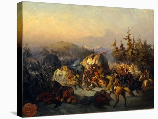 Russian Cossacks Attack French Troops in Transit-Konstantin Nikolayevich Filippov-Stretched Canvas