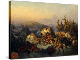 Russian Cossacks Attack French Troops in Transit-Konstantin Nikolayevich Filippov-Stretched Canvas