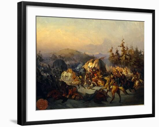 Russian Cossacks Attack French Troops in Transit-Konstantin Nikolayevich Filippov-Framed Giclee Print