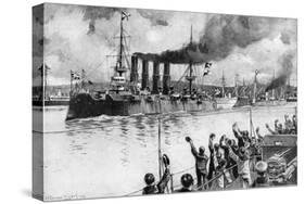Russian Cruiser on its Way to the Battle of Chemulpo, Russo-Japanese War, 1904-5-null-Stretched Canvas