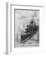 Russian Cruiser under Fire, Russo-Japanese War, 1904-5-null-Framed Giclee Print