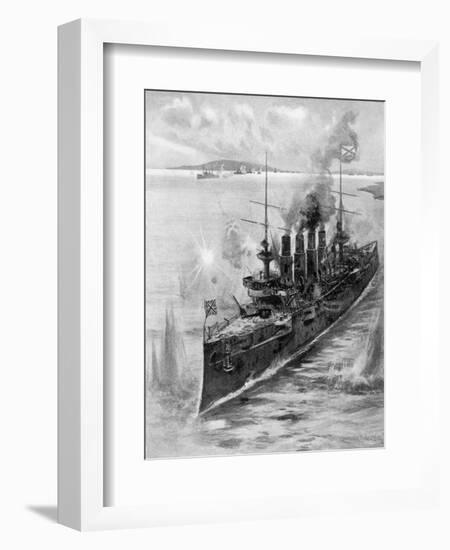 Russian Cruiser under Fire, Russo-Japanese War, 1904-5-null-Framed Giclee Print