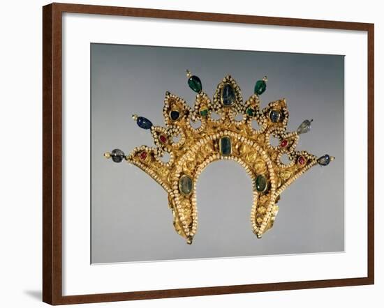 Russian Diadem, Gold Set with Pearls and Semi-Precious Gems, Early 17th Century-null-Framed Giclee Print