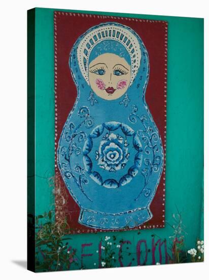 Russian Folk Art at the Samovar Cafe, Nikolaevsk, Kenai Peninsula, Alaska, USA-Walter Bibikow-Stretched Canvas