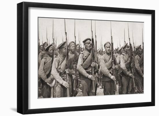 Russian Infantry on Parade and Presenting Arms During World War One-null-Framed Giclee Print