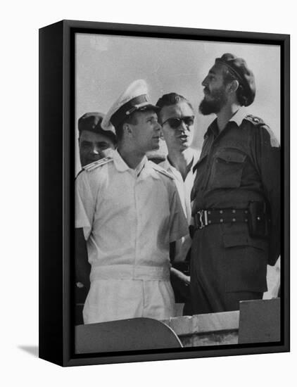 Russian Major Yuri A. Gagarin and Cuban President Fidel Castro, During July 26th Celebrations-null-Framed Stretched Canvas