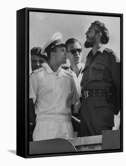 Russian Major Yuri A. Gagarin and Cuban President Fidel Castro, During July 26th Celebrations-null-Framed Stretched Canvas