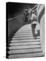 Russian Men Dressed in Tunics Standing on the Steps of a Workers Club-Margaret Bourke-White-Stretched Canvas