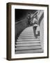 Russian Men Dressed in Tunics Standing on the Steps of a Workers Club-Margaret Bourke-White-Framed Photographic Print