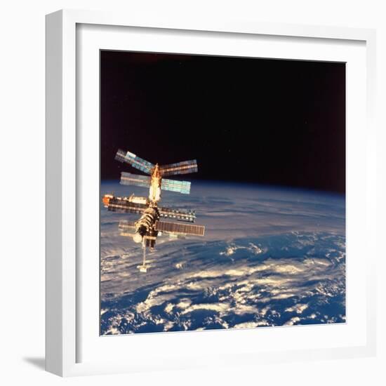 Russian Mir Space Station Seen from Aft Flight Deck of US Space Shuttle Atlantis During Docking-null-Framed Photographic Print