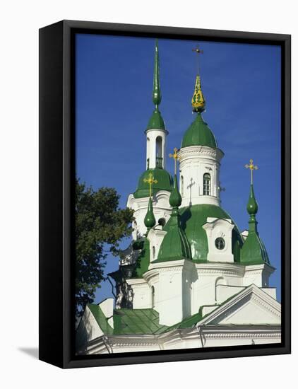 Russian Orthodox Church with Green Painted Panels on Roof and Spires, Parnu, Estonia, Baltic States-Simanor Eitan-Framed Stretched Canvas