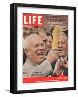 Russian Premier Nikita Khrushchev Holding Up Ear of Corn During Tour of US, October 5, 1959-Hank Walker-Framed Photographic Print