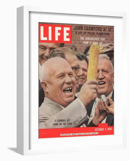 Russian Premier Nikita Khrushchev Holding Up Ear of Corn During Tour of US, October 5, 1959-Hank Walker-Framed Photographic Print