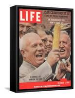 Russian Premier Nikita Khrushchev Holding Up Ear of Corn During Tour of US, October 5, 1959-Hank Walker-Framed Stretched Canvas