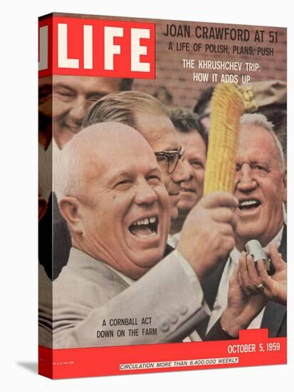 Russian Premier Nikita Khrushchev Holding Up Ear of Corn During Tour of US, October 5, 1959-Hank Walker-Stretched Canvas