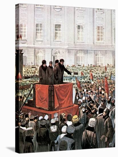 Russian Revolution (1917). Rally by Lenin and Leon Trotsky in St. Petersburg-null-Stretched Canvas