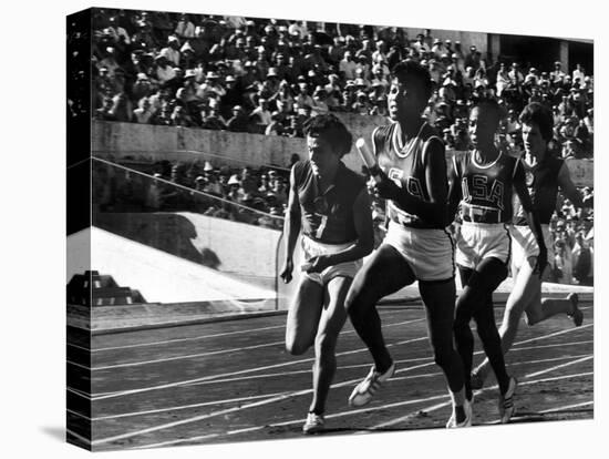 Russian Runner, Irina Press with Us Sprinter Wilma Rudolph in Women's Relay Race at Olympics-George Silk-Stretched Canvas