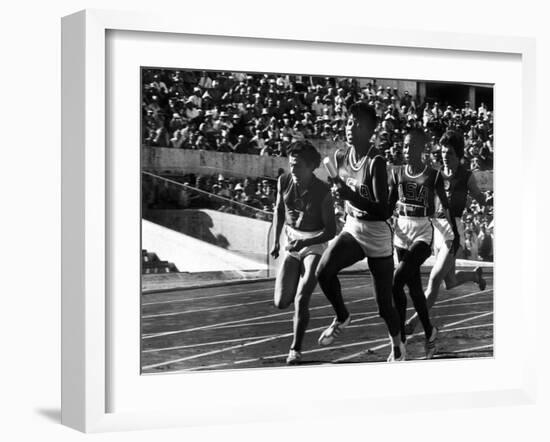 Russian Runner, Irina Press with Us Sprinter Wilma Rudolph in Women's Relay Race at Olympics-George Silk-Framed Premium Photographic Print