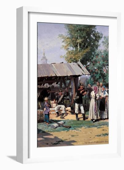 Russian Soldiers in a Country Village, 1877-Nikolai Dmitrievich Dmitriev-Orenburgsky-Framed Giclee Print