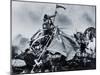 Russian Soldiers Raise the Soviet Flag Next to the Battered Sculptures of Brandenburg Gate, 1945-null-Mounted Photo