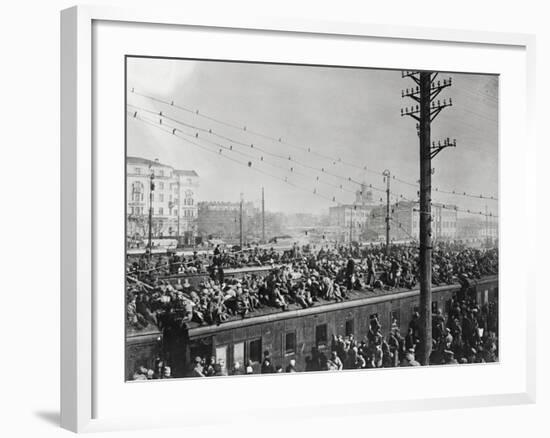 Russian Soldiers Traveling atop Train-null-Framed Photographic Print