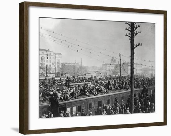 Russian Soldiers Traveling atop Train-null-Framed Photographic Print