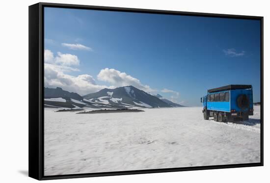 Russian Truck Crossing a Snowfield, Mutnovsky Volcano, Kamchatka, Russia, Eurasia-Michael Runkel-Framed Stretched Canvas