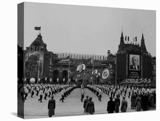 Russians Celeberating Anniversary Parade in Red Square-Carl Mydans-Stretched Canvas