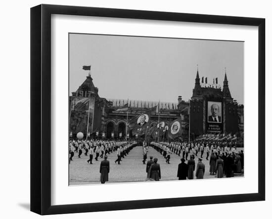 Russians Celeberating Anniversary Parade in Red Square-Carl Mydans-Framed Photographic Print