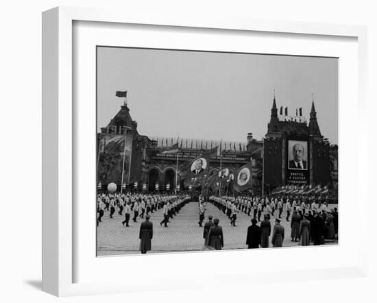 Russians Celeberating Anniversary Parade in Red Square-Carl Mydans-Framed Photographic Print