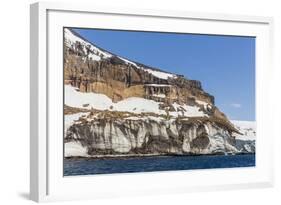 Rust-Colored Volcanic Tuff Cliffs Above a Dark Material Filled Glacier at Brown Bluff-Michael Nolan-Framed Photographic Print