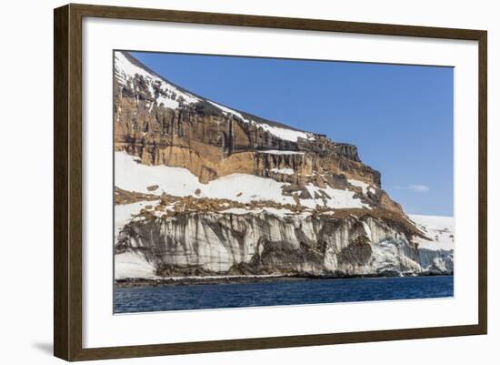 Rust-Colored Volcanic Tuff Cliffs Above a Dark Material Filled Glacier at Brown Bluff-Michael Nolan-Framed Photographic Print