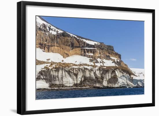 Rust-Colored Volcanic Tuff Cliffs Above a Dark Material Filled Glacier at Brown Bluff-Michael Nolan-Framed Photographic Print