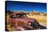 Rusted car and buildings, Bodie State Historic Park, California, USA-Russ Bishop-Stretched Canvas