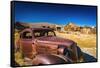 Rusted car and buildings, Bodie State Historic Park, California, USA-Russ Bishop-Framed Stretched Canvas