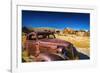 Rusted car and buildings, Bodie State Historic Park, California, USA-Russ Bishop-Framed Photographic Print