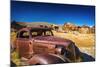 Rusted car and buildings, Bodie State Historic Park, California, USA-Russ Bishop-Mounted Photographic Print