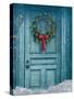 Rustic Barn Door with Christmas Wreath-Sandra Cunningham-Stretched Canvas