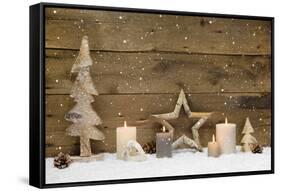 Rustic Country Background - Wood - with Candles and Snowflakes for Christmas-Imagesbavaria-Framed Stretched Canvas